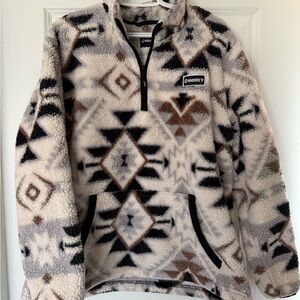 Hooey Aztec Sherpa Half-Zip Pullover - Cream, Black & Brown